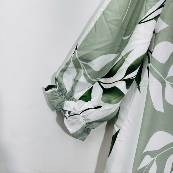 Noracora  Maxi Long Dress V-Neck Green Leaves Print Flowy Modest Size XXL New - Picture 3 of 13